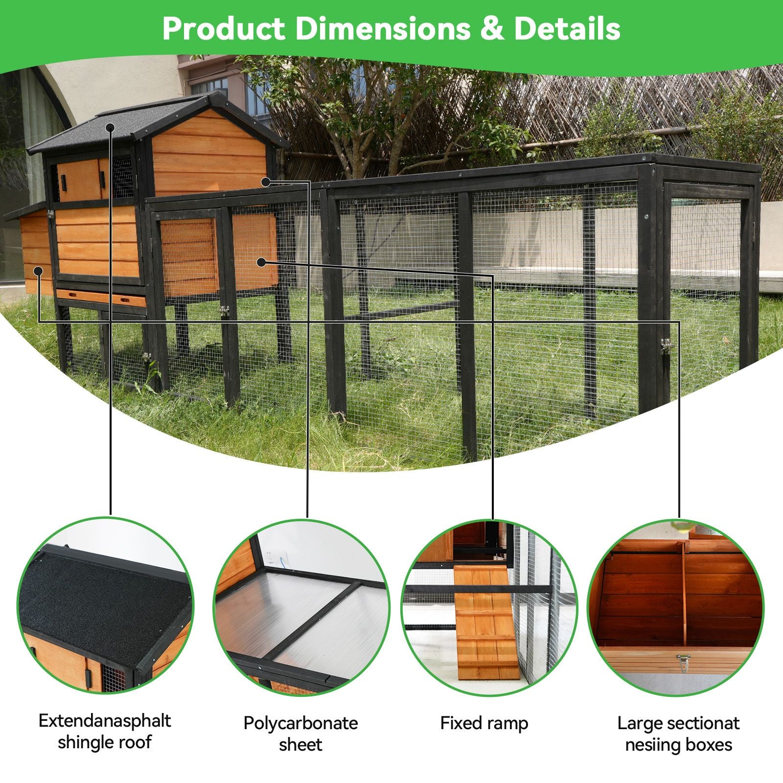 Large furniture-style Chicken Coop with Anti-UV Roof and Predator Defense