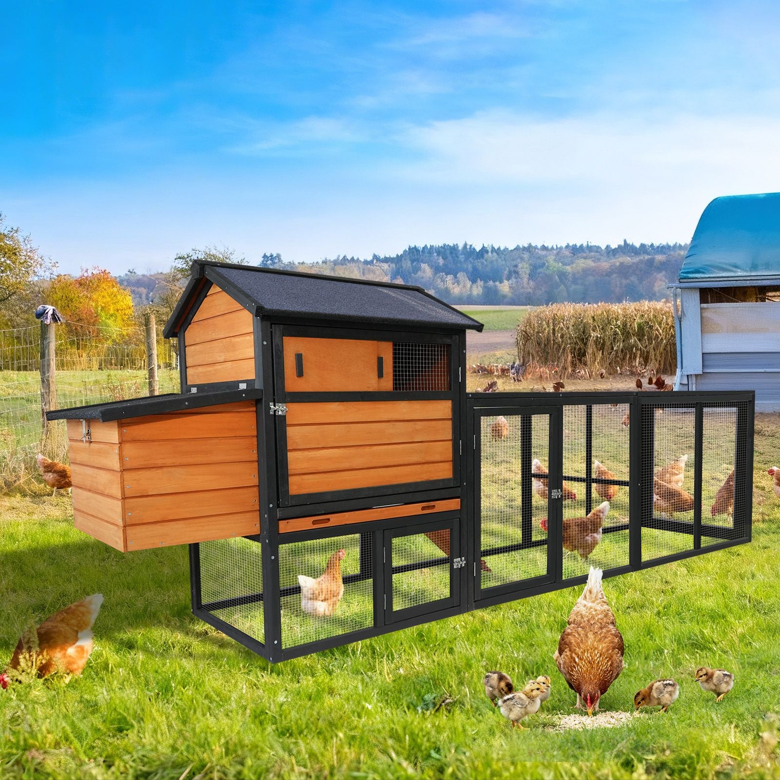Large furniture-style Chicken Coop with Anti-UV Roof and Predator Defense