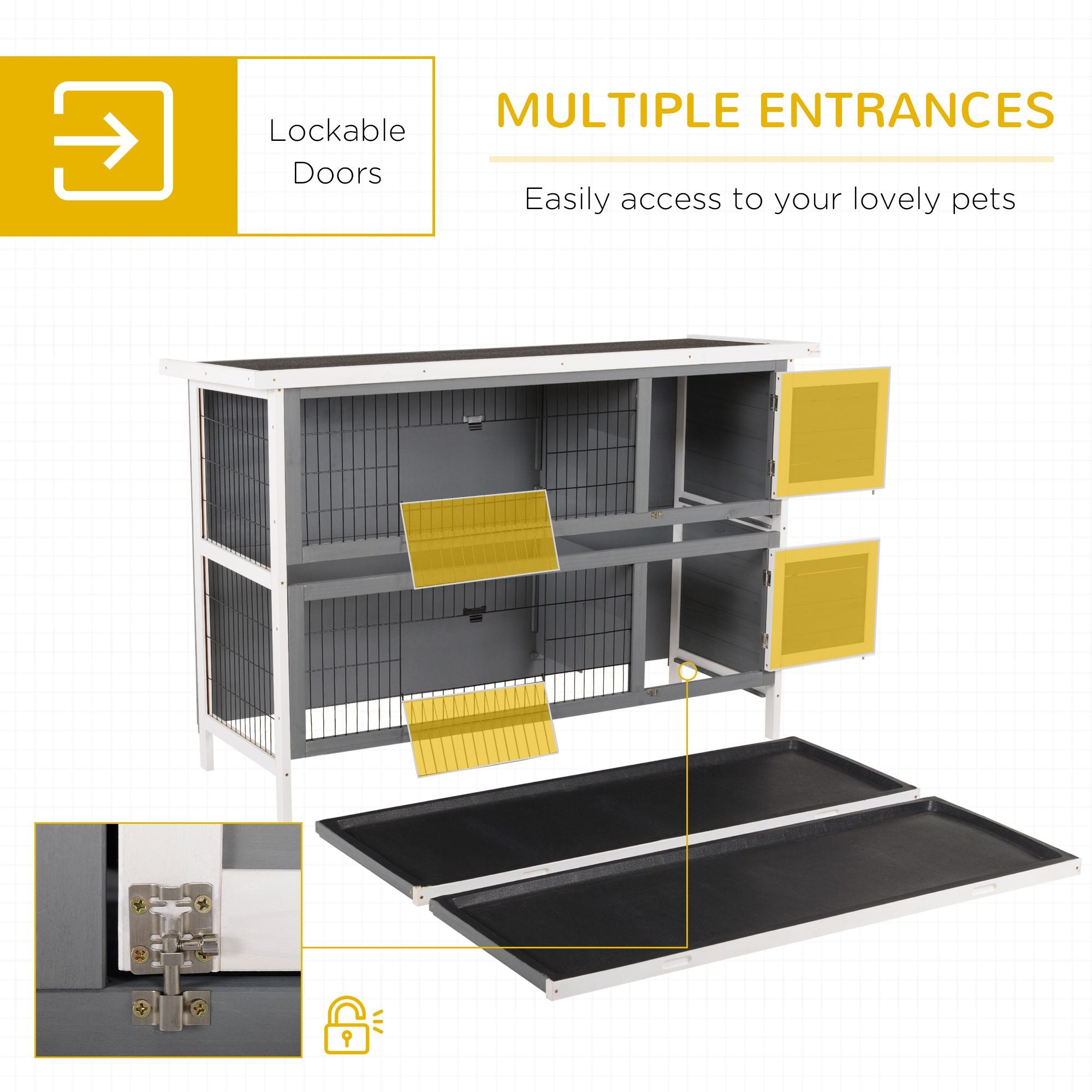 2-in-1 Outdoor Rabbit Hutch with Lockable Doors and water-ready Roof
