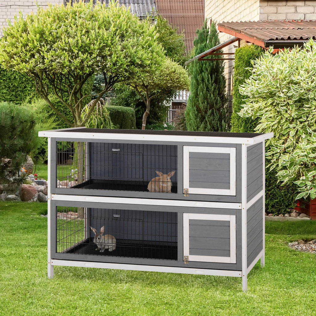 2-in-1 Outdoor Rabbit Hutch with Lockable Doors and water-ready Roof