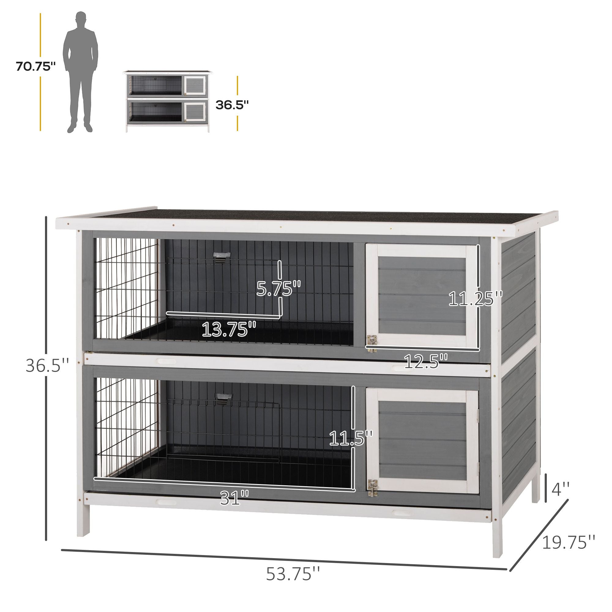 2-in-1 Outdoor Rabbit Hutch with Lockable Doors and water-ready Roof
