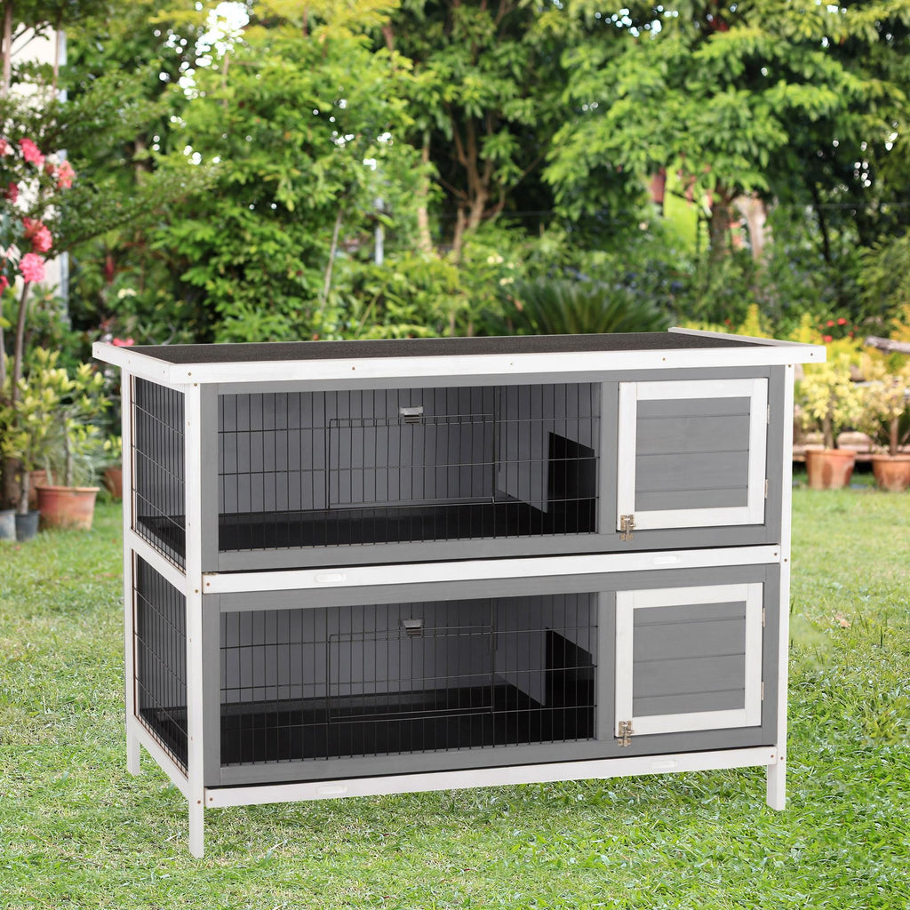 2-in-1 Outdoor Rabbit Hutch with Lockable Doors and water-ready Roof