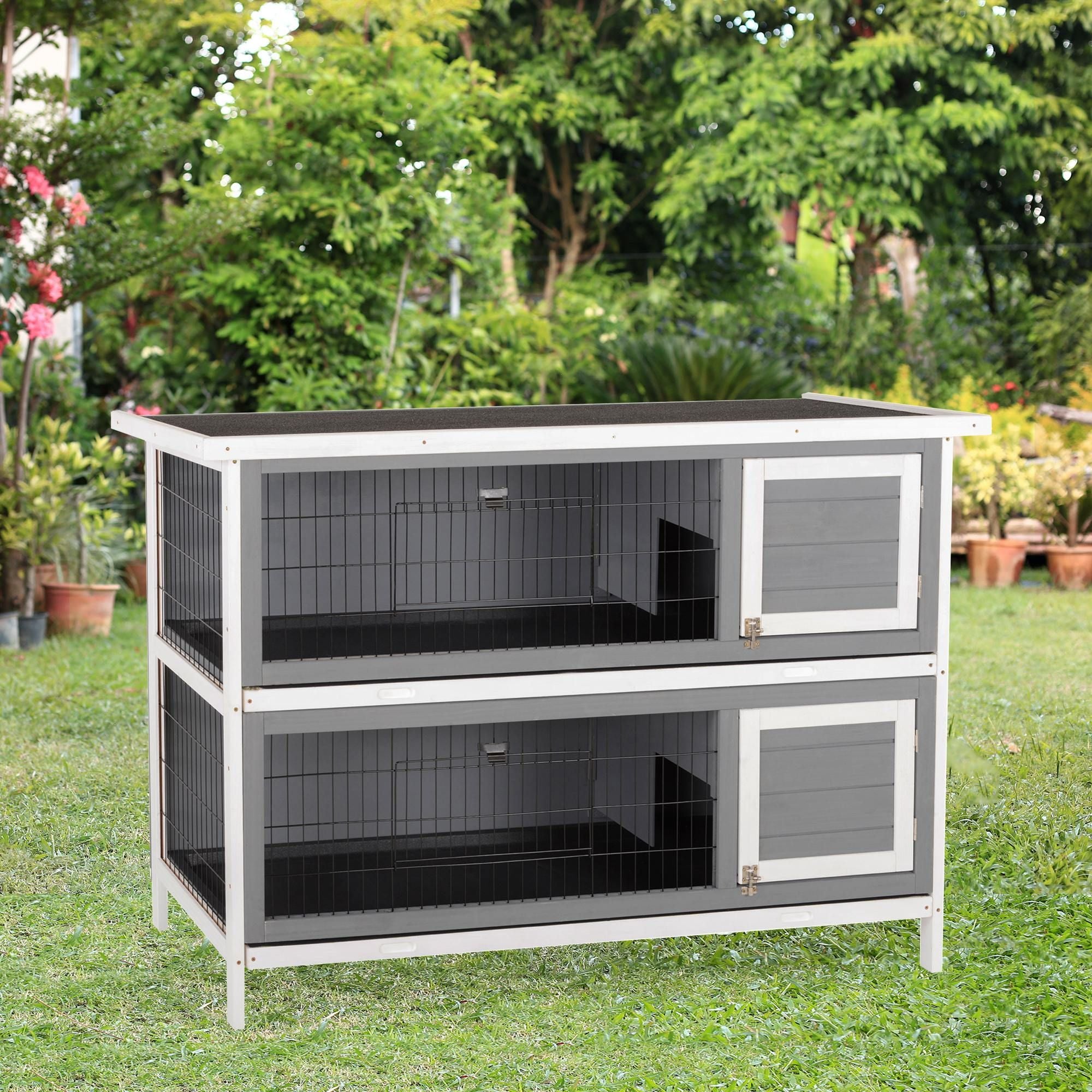 2-in-1 Outdoor Rabbit Hutch with Lockable Doors and water-ready Roof