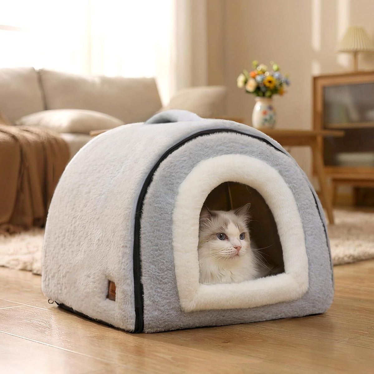 Cat Bed for Indoor Cats Foldable cat cave Anti-Slip Water-Resistant Bottom cat Houses for Indoor Cat