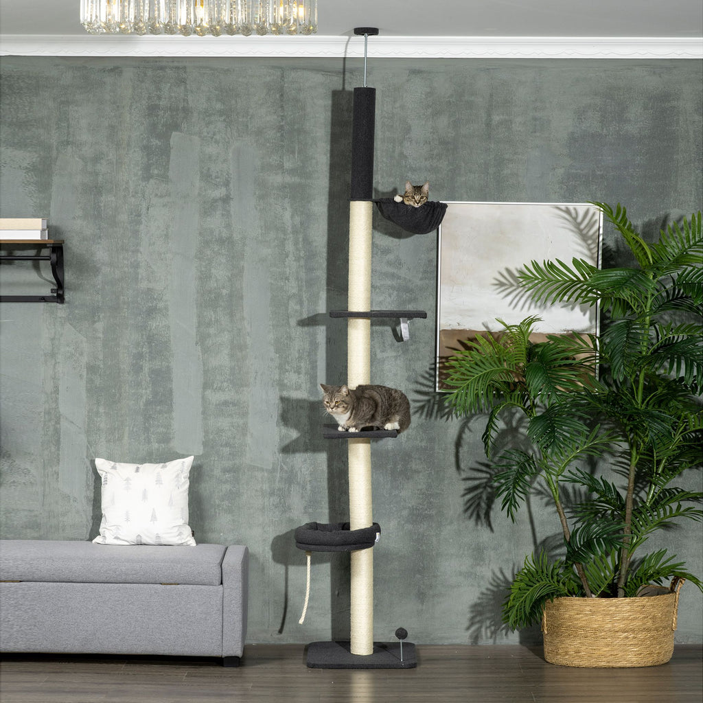 5-Tier Adjustable Cat Tower with Hammock and Scratching Posts