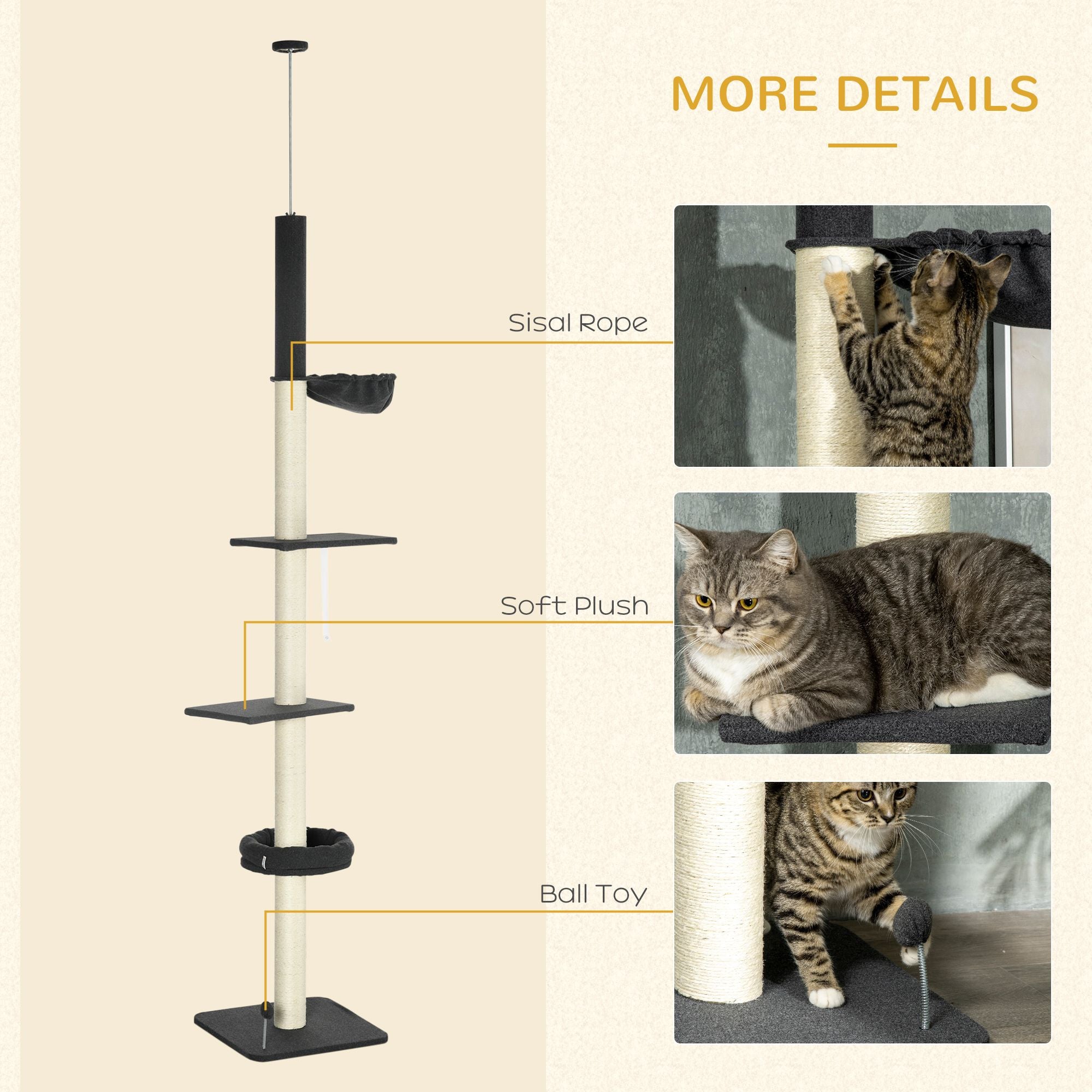 5-Tier Adjustable Cat Tower with Hammock and Scratching Posts