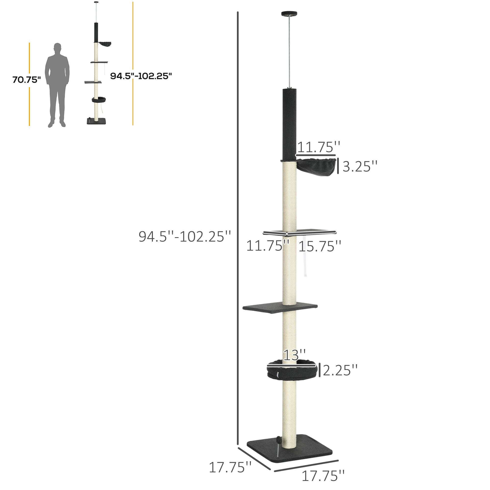 5-Tier Adjustable Cat Tower with Hammock and Scratching Posts