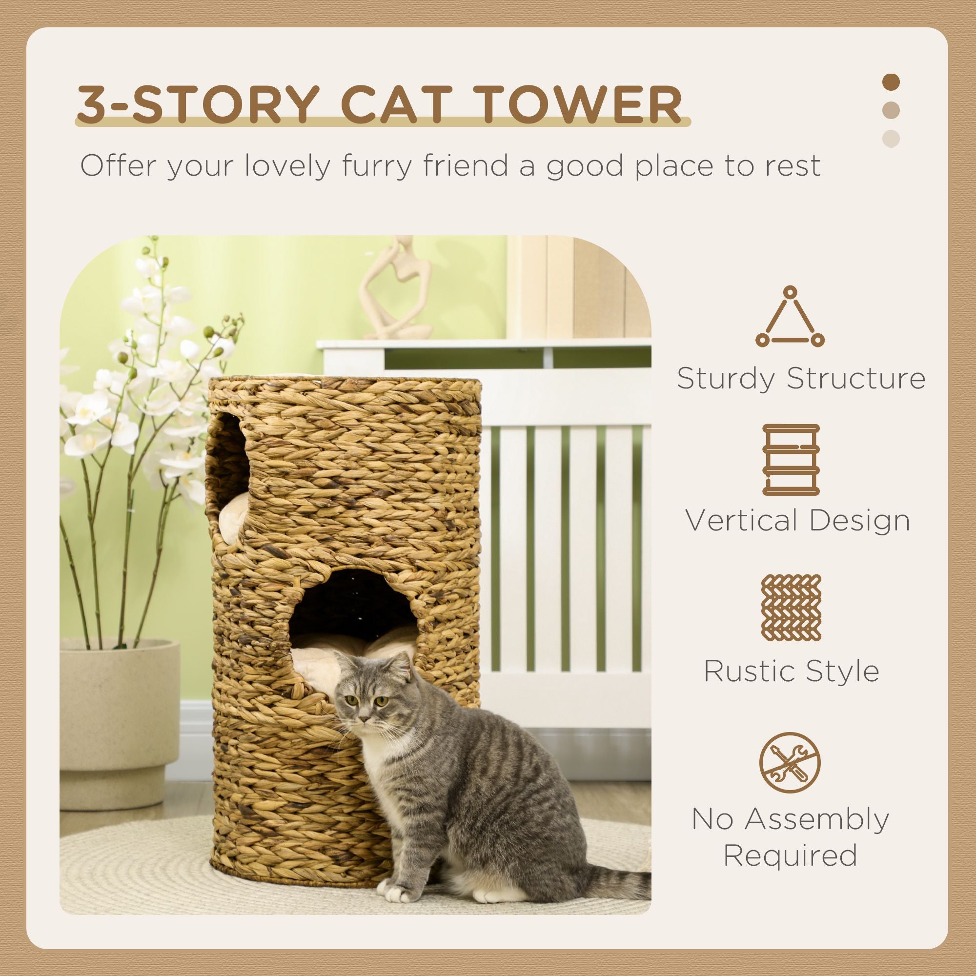 3-Story Cat Condo Tower with Cozy Hideaways and Plush Cushions