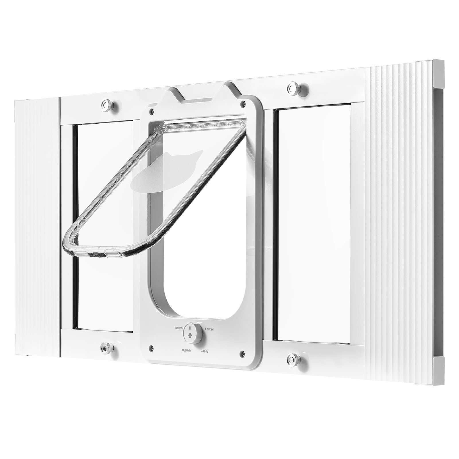 Cat Door for Window, Adjustable to Fit Window Width 27"-32", 4 Secure Lock Modes, Aluminum Frame and