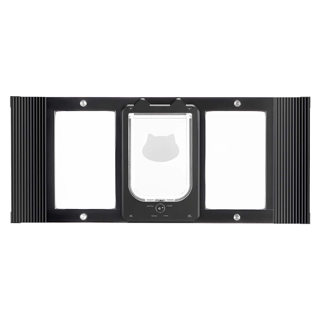 Cat Door for Window, Adjustable to Fit Window Width 31"-36", 4 Secure Lock Modes, Aluminum Frame and