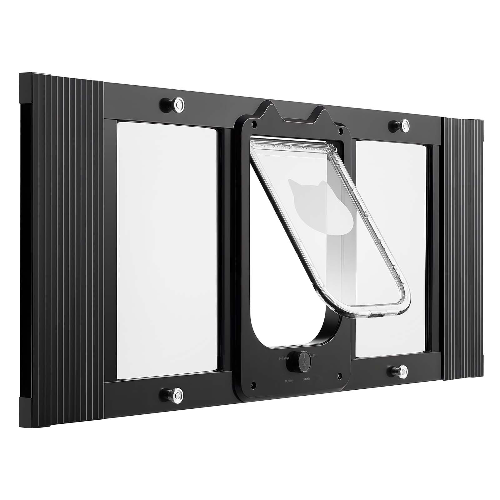 Cat Door for Window, Adjustable to Fit Window Width 31"-36", 4 Secure Lock Modes, Aluminum Frame and