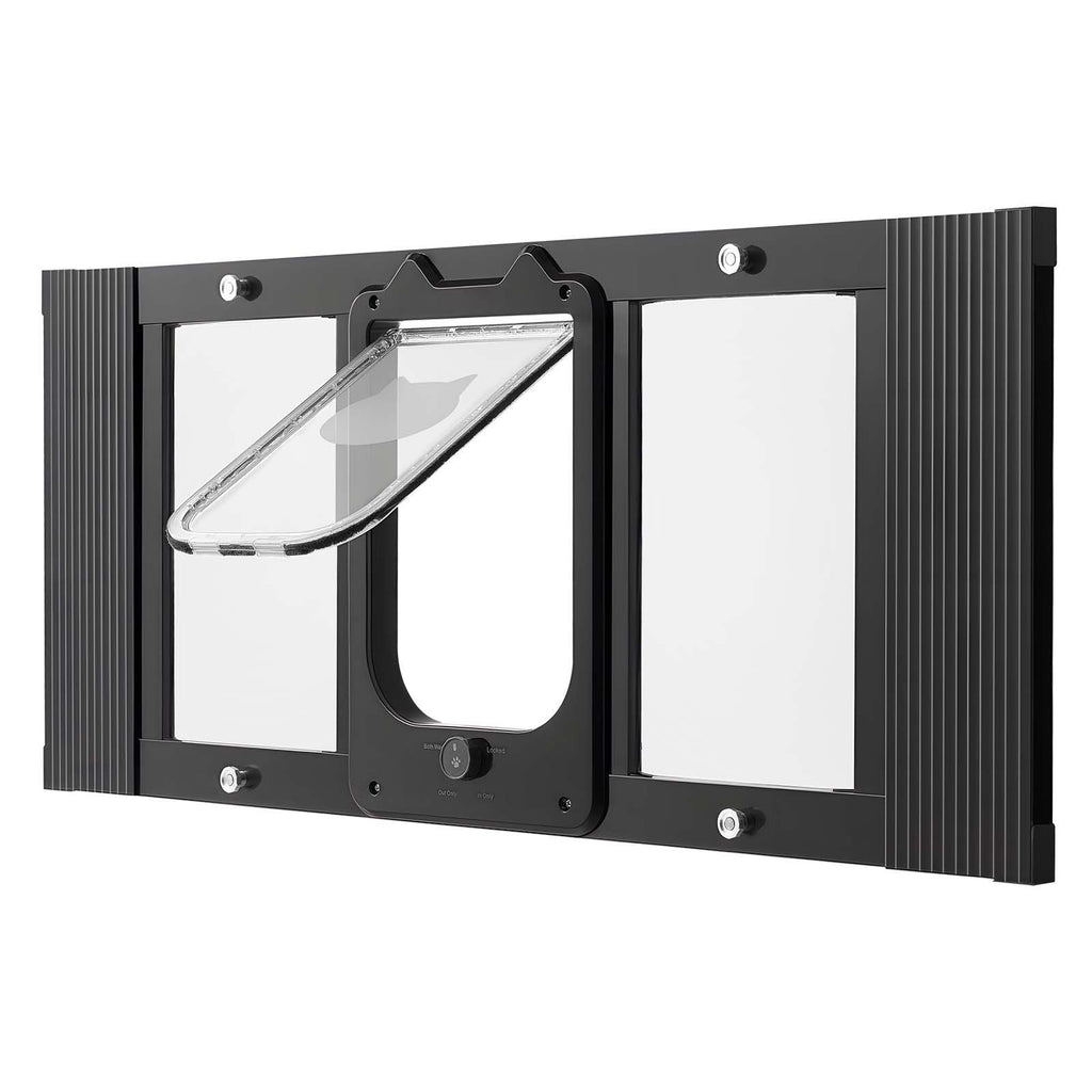 Cat Door for Window, Adjustable to Fit Window Width 31"-36", 4 Secure Lock Modes, Aluminum Frame and