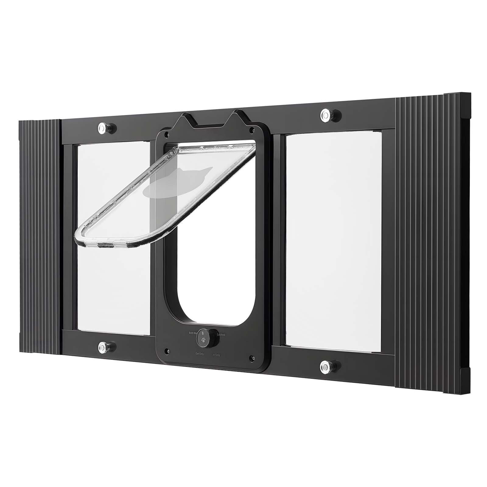 Cat Door for Window, Adjustable to Fit Window Width 31"-36", 4 Secure Lock Modes, Aluminum Frame and