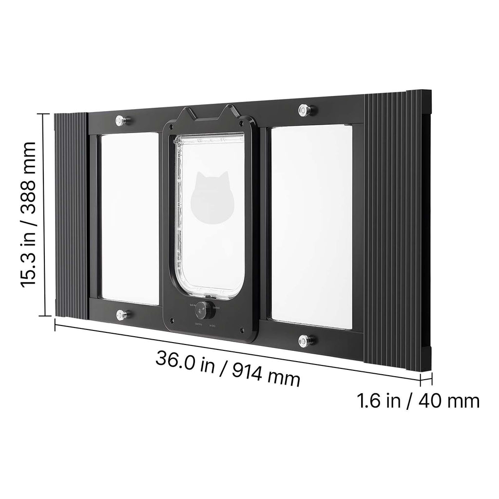 Cat Door for Window, Adjustable to Fit Window Width 31"-36", 4 Secure Lock Modes, Aluminum Frame and
