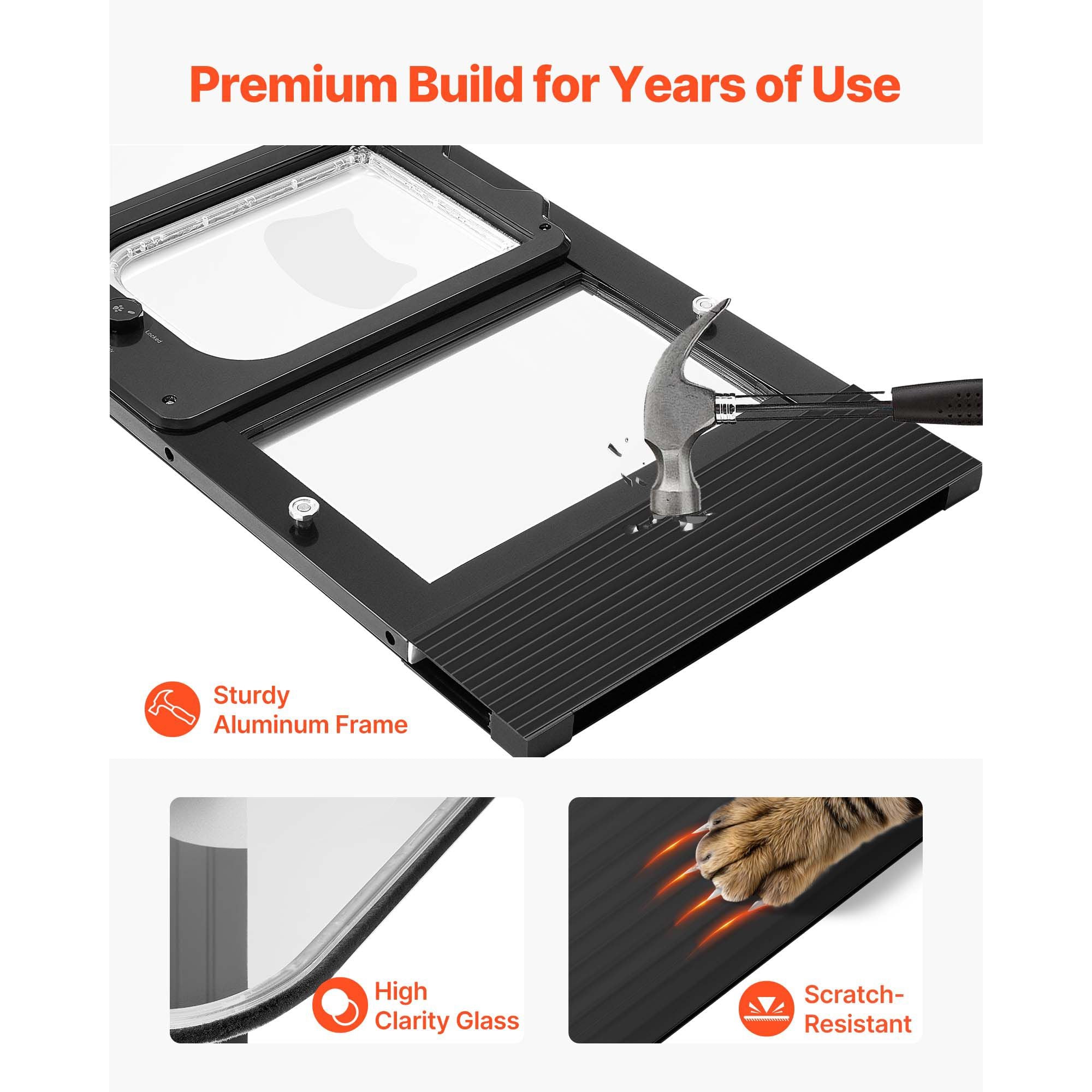 Cat Door for Window, Adjustable to Fit Window Width 31"-36", 4 Secure Lock Modes, Aluminum Frame and