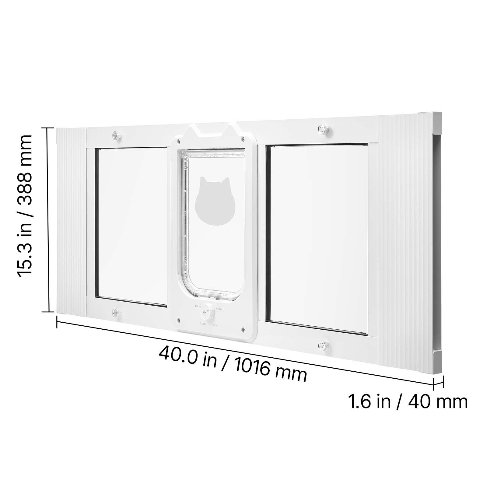 Adjustable Cat Door for Windows: 4-Way Lock, Magnetic Seal, Tool-Free