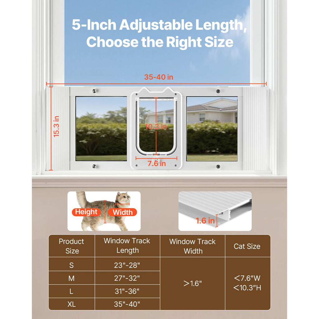 Adjustable Cat Door for Windows: 4-Way Lock, Magnetic Seal, Tool-Free