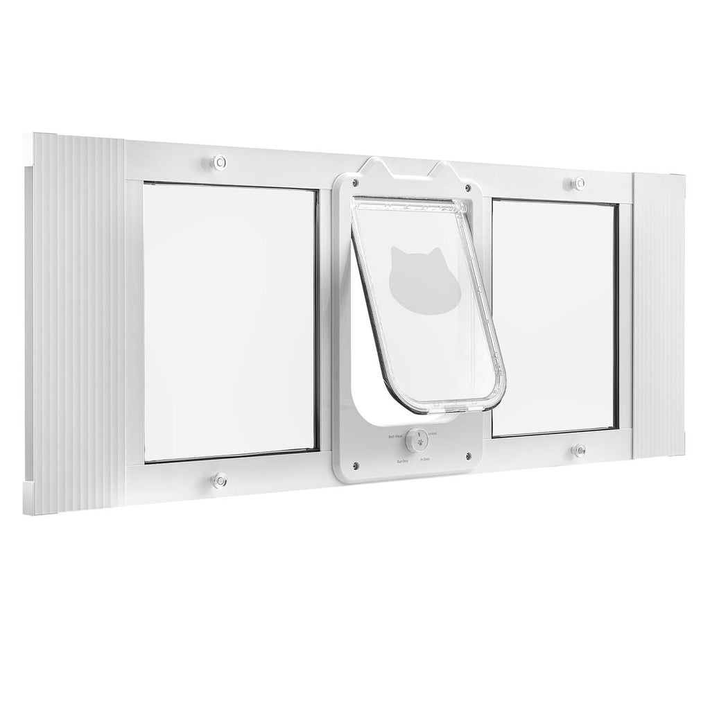Adjustable Cat Door for Windows: 4-Way Lock, Magnetic Seal, Tool-Free