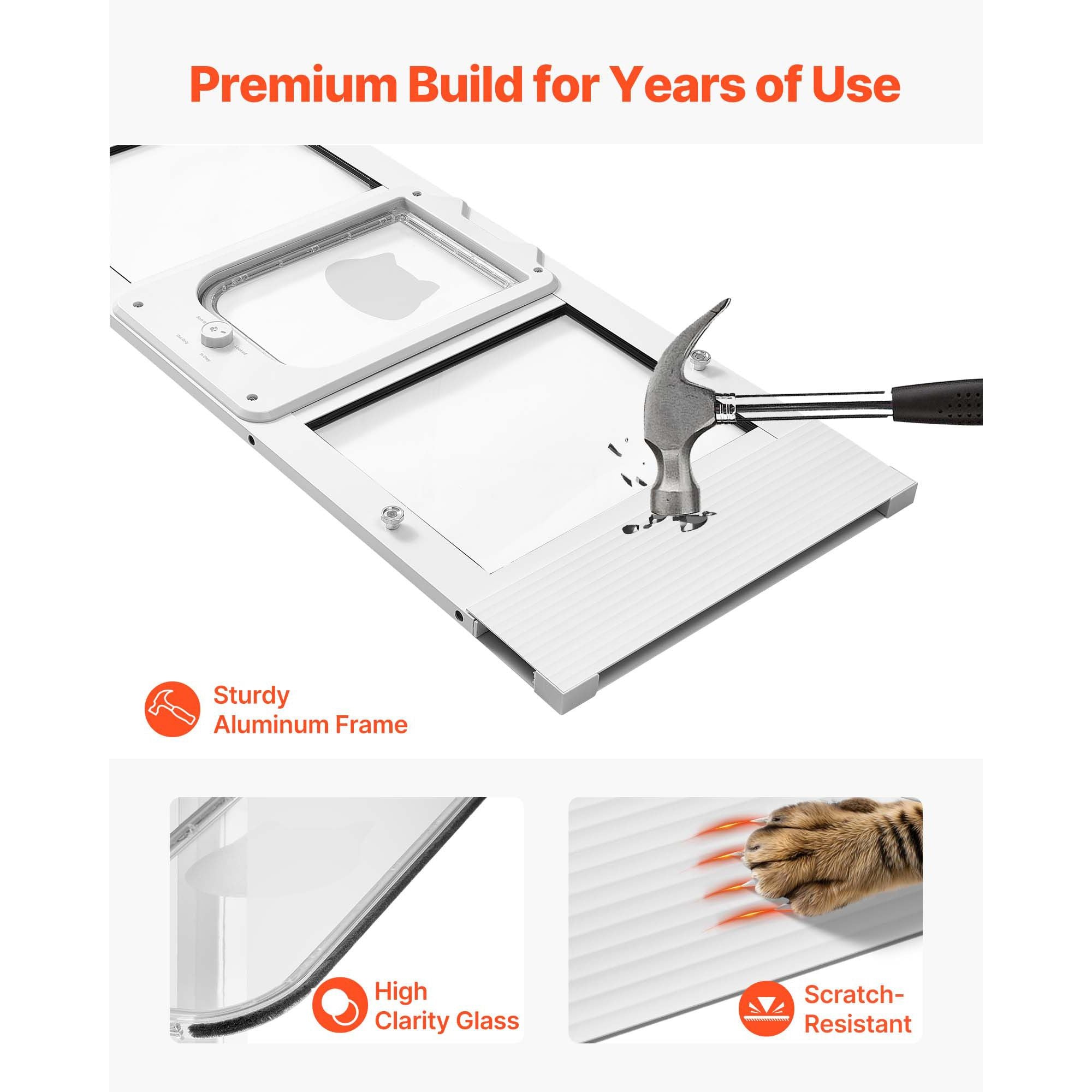 Adjustable Cat Door for Windows: 4-Way Lock, Magnetic Seal, Tool-Free