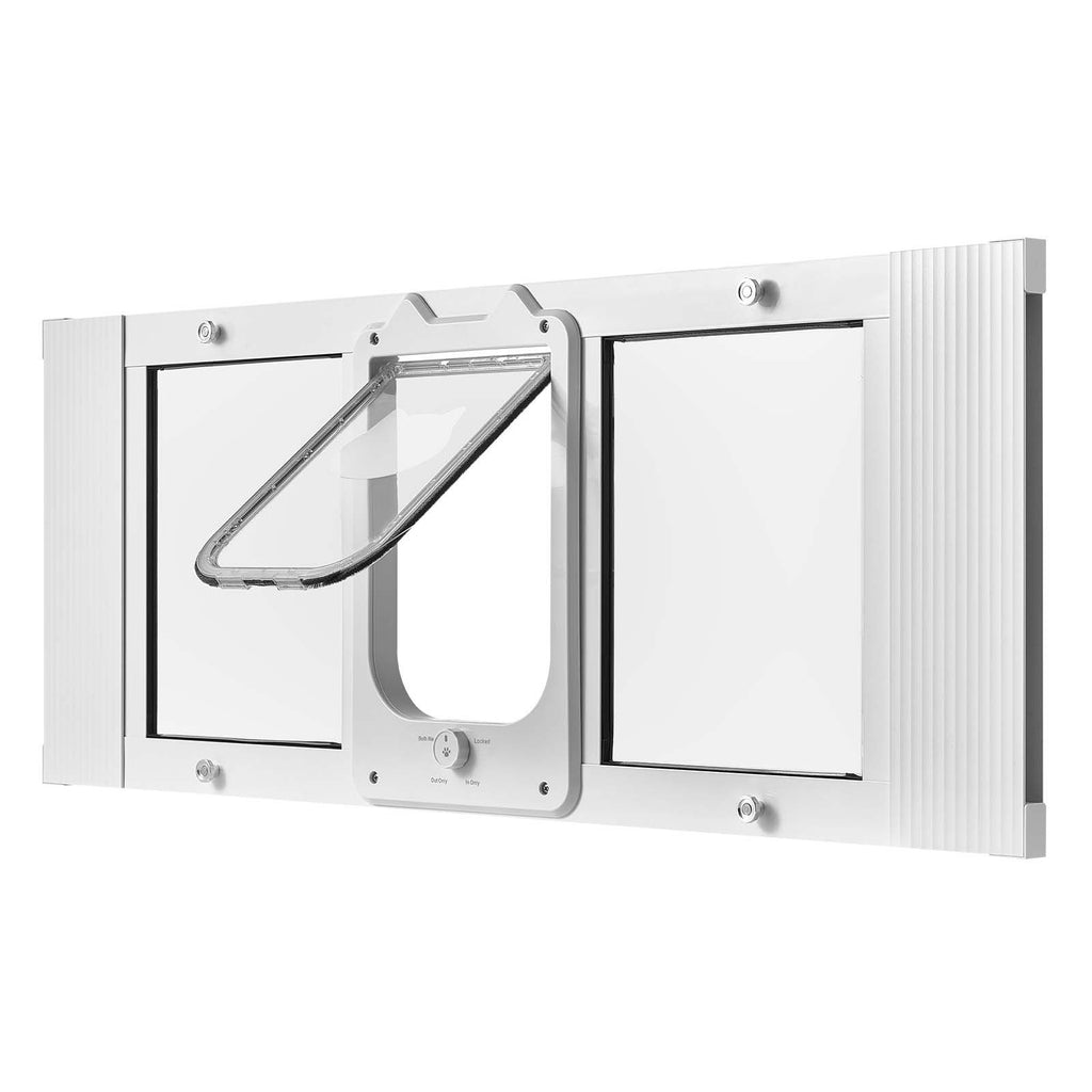 Adjustable Cat Door for Windows: 4-Way Lock, Magnetic Seal, Tool-Free