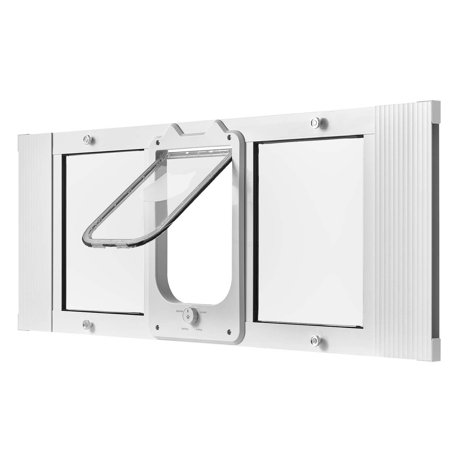 Adjustable Cat Door for Windows: 4-Way Lock, Magnetic Seal, Tool-Free