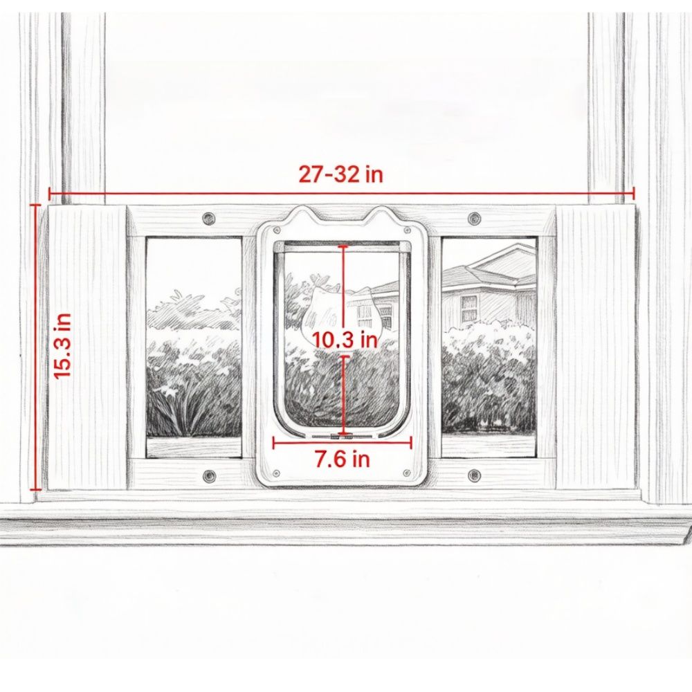 Cat Door for Window with Adjustable Length for Indoor