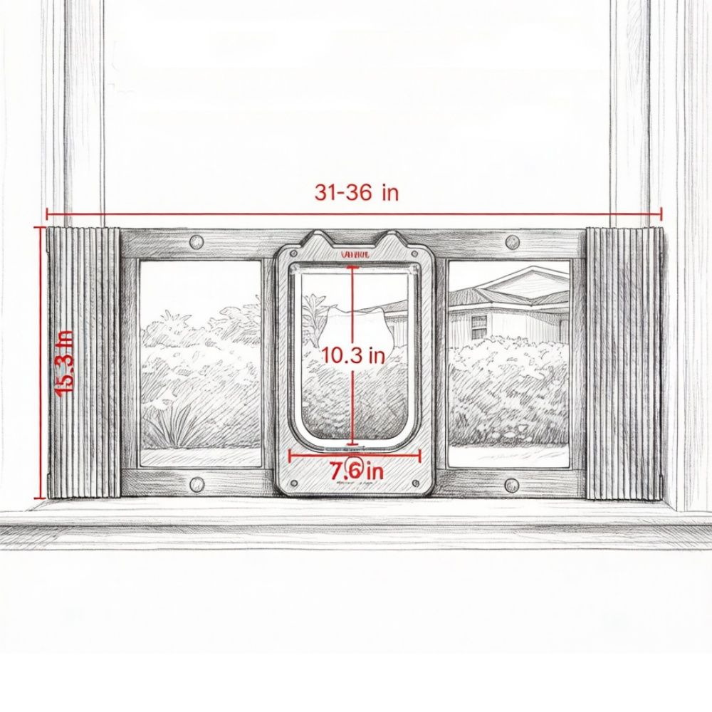 Cat Door for Window with Adjustable Length for Indoor
