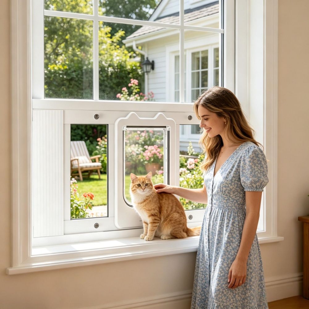 Cat Door for Window with Adjustable Length for Indoor