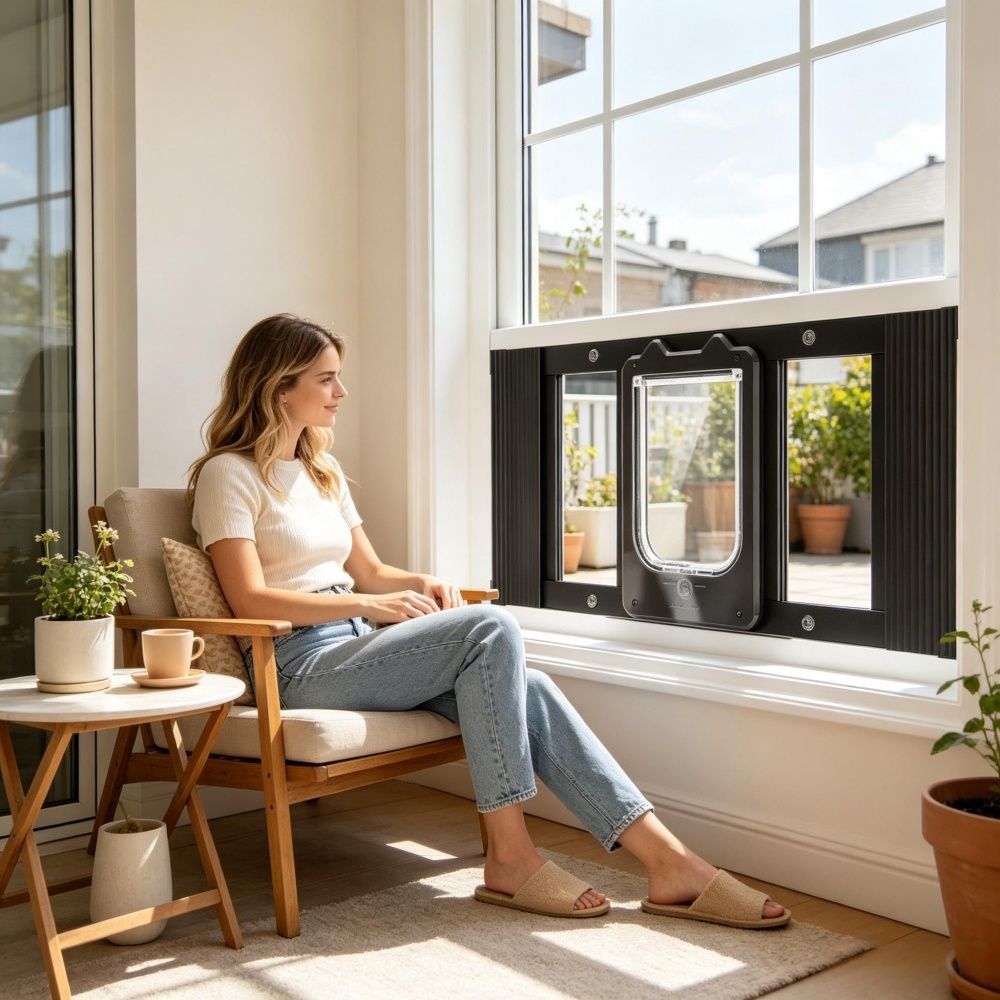 Cat Door for Window with Adjustable Length for Indoor