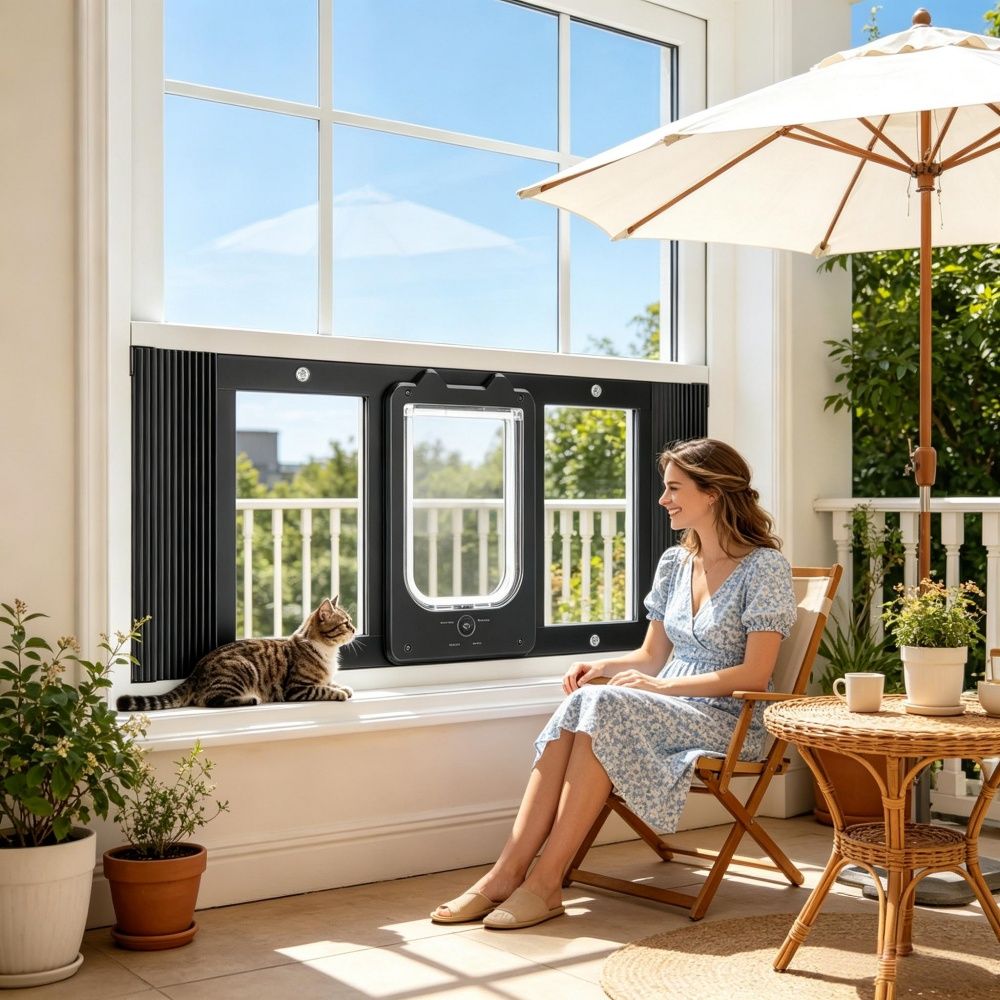 Cat Door for Window with Adjustable Length for Indoor