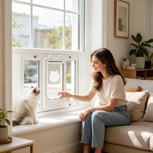 Adjustable Window Cat Door with 4-Way Locking – image 1