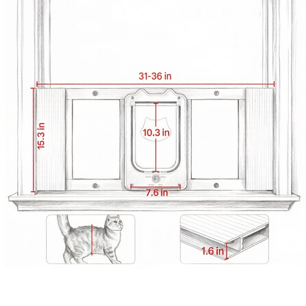 Cat Door for Window with Adjustable Length for Indoor