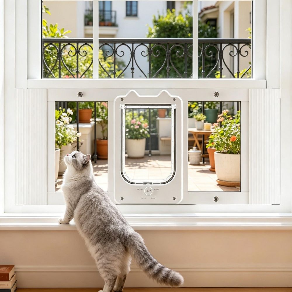 Cat Door for Window with Adjustable Length for Indoor
