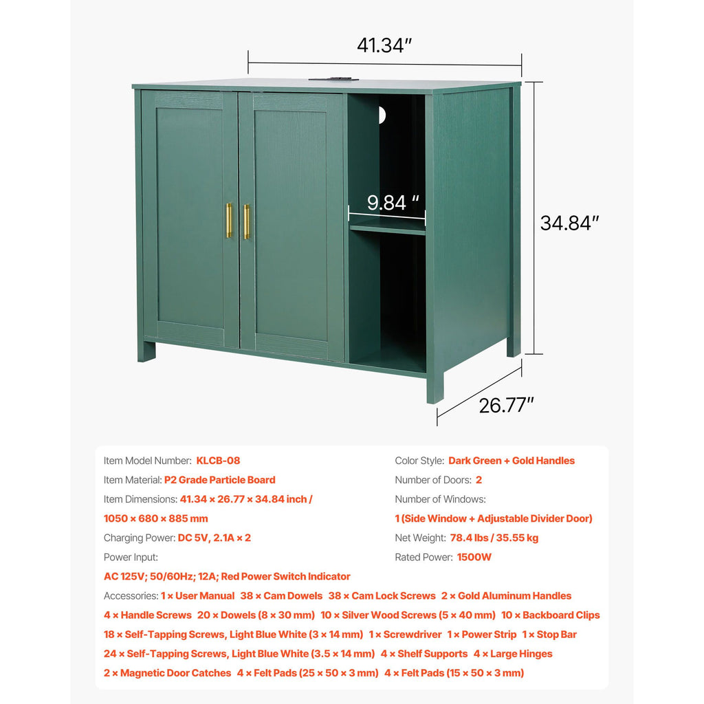 Enclosed Cat Litter Box Cabinet with Power Outlet and Storage