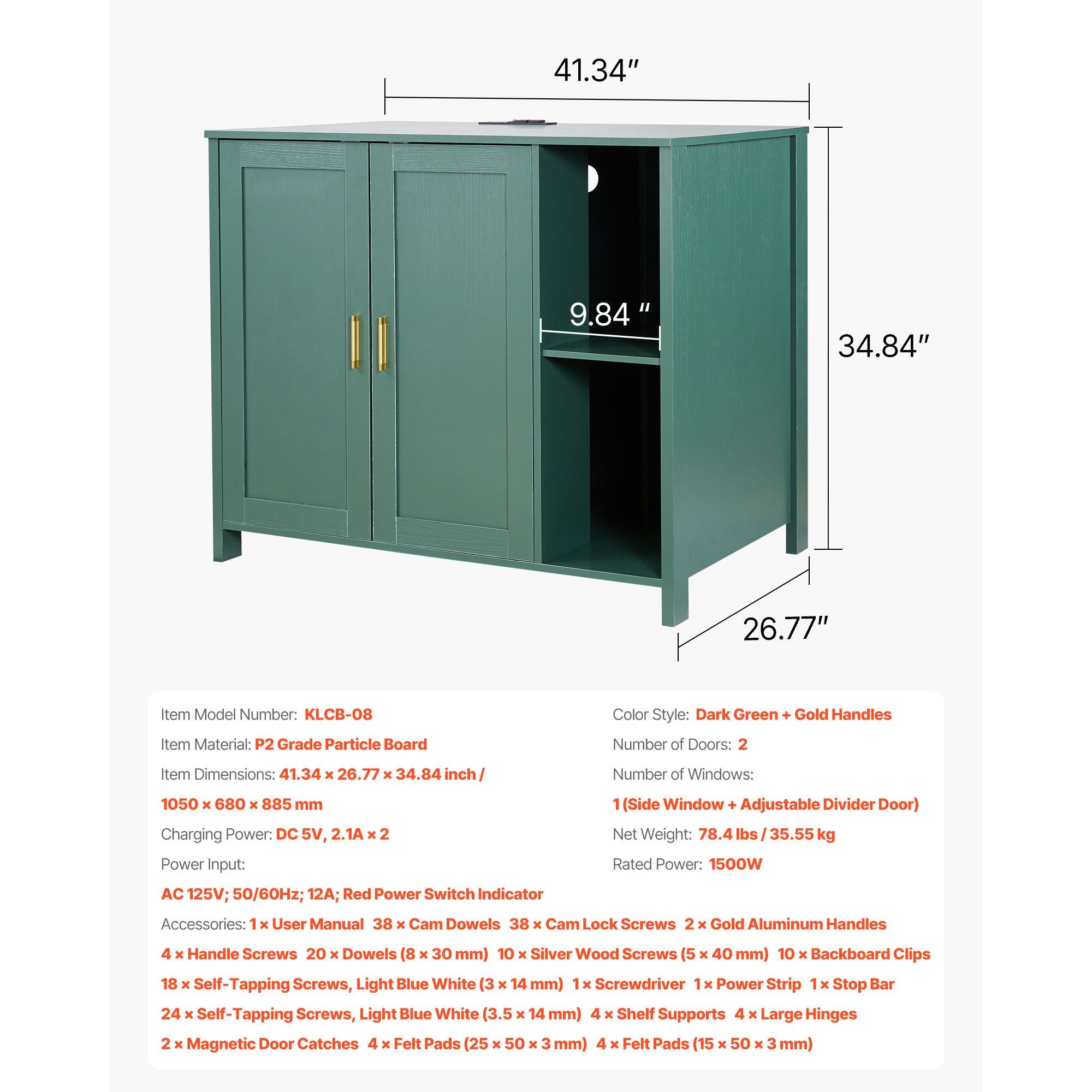 Enclosed Cat Litter Box Cabinet with Power Outlet and Storage