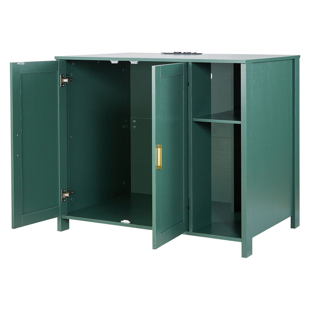 Enclosed Cat Litter Box Cabinet with Power Outlet and Storage