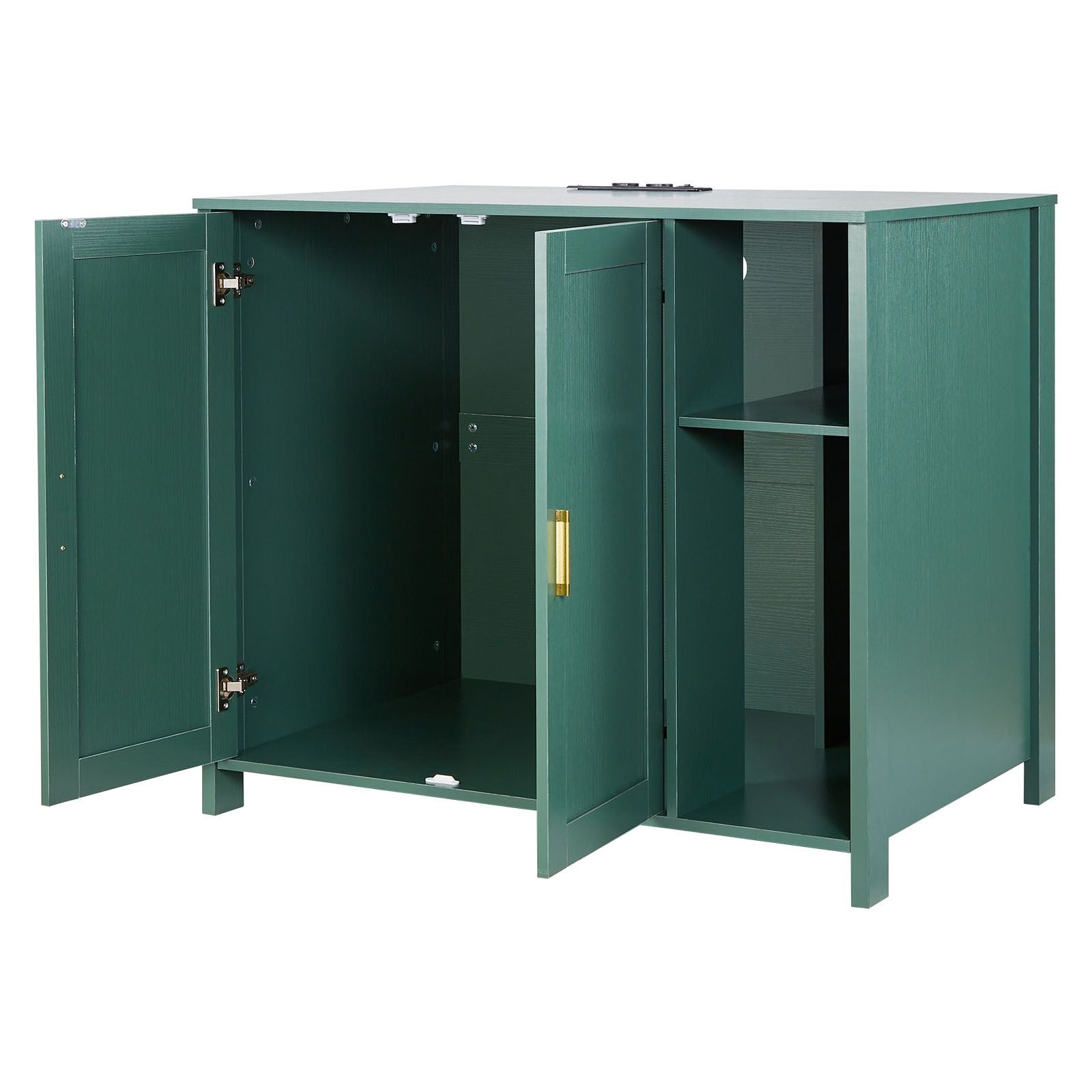 Enclosed Cat Litter Box Cabinet with Power Outlet and Storage