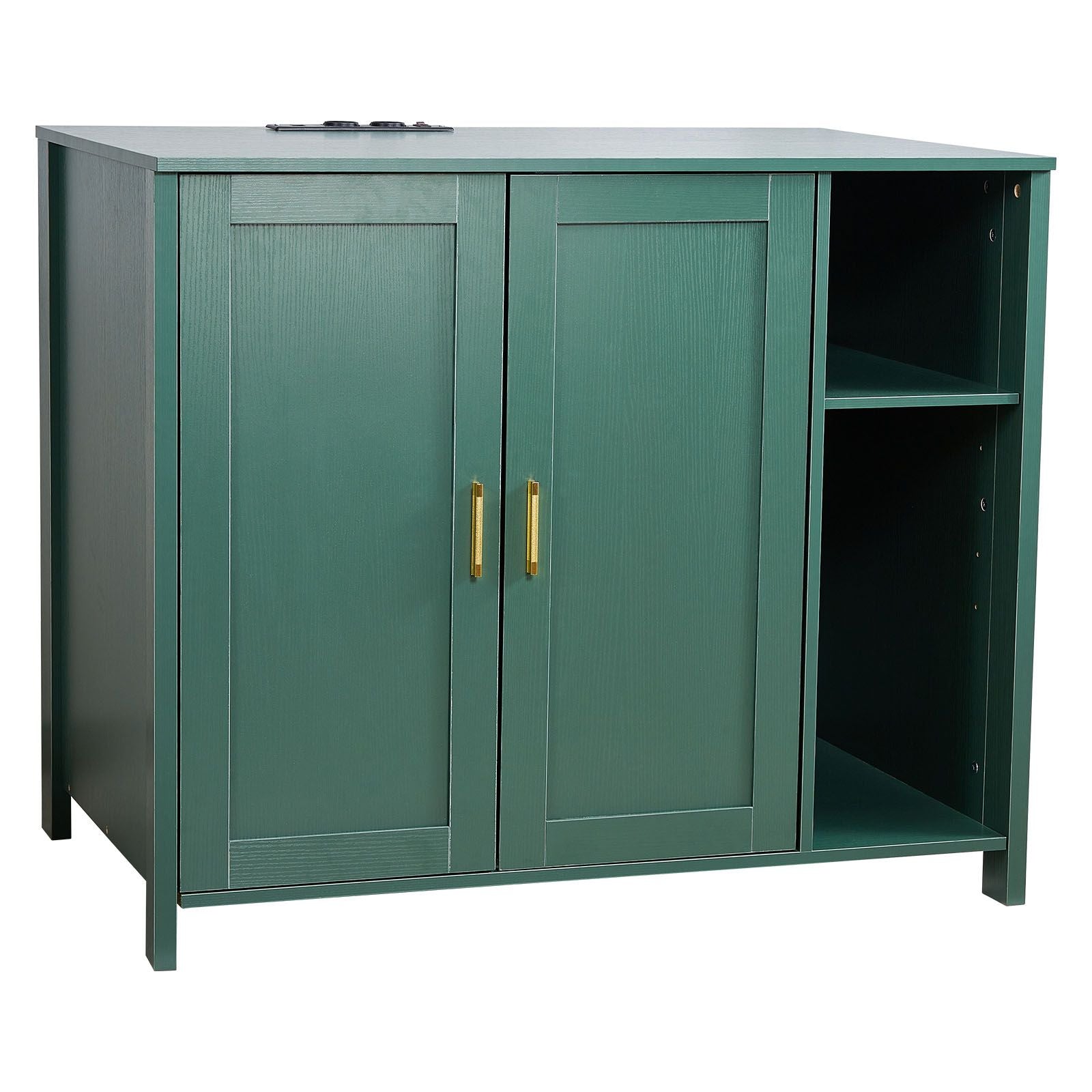 Enclosed Cat Litter Box Cabinet with Power Outlet and Storage