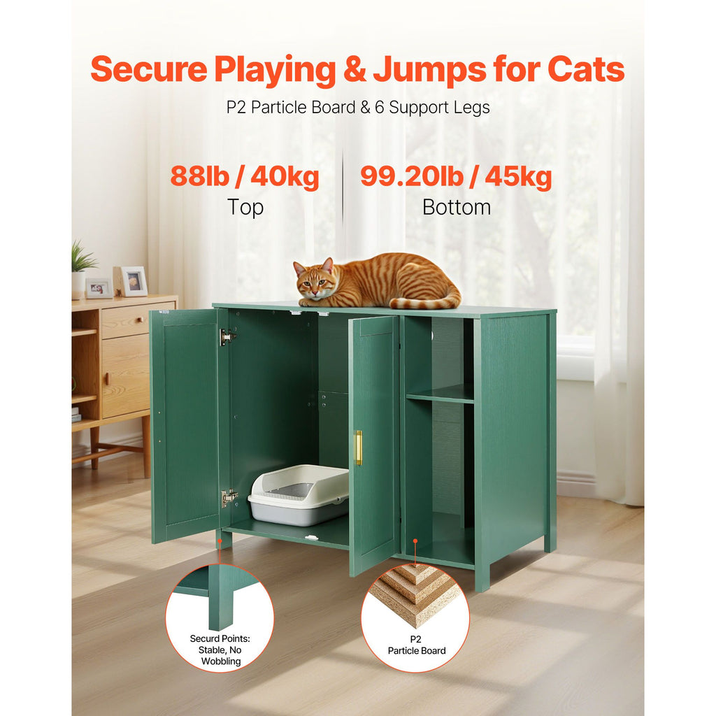 Enclosed Cat Litter Box Cabinet with Power Outlet and Storage