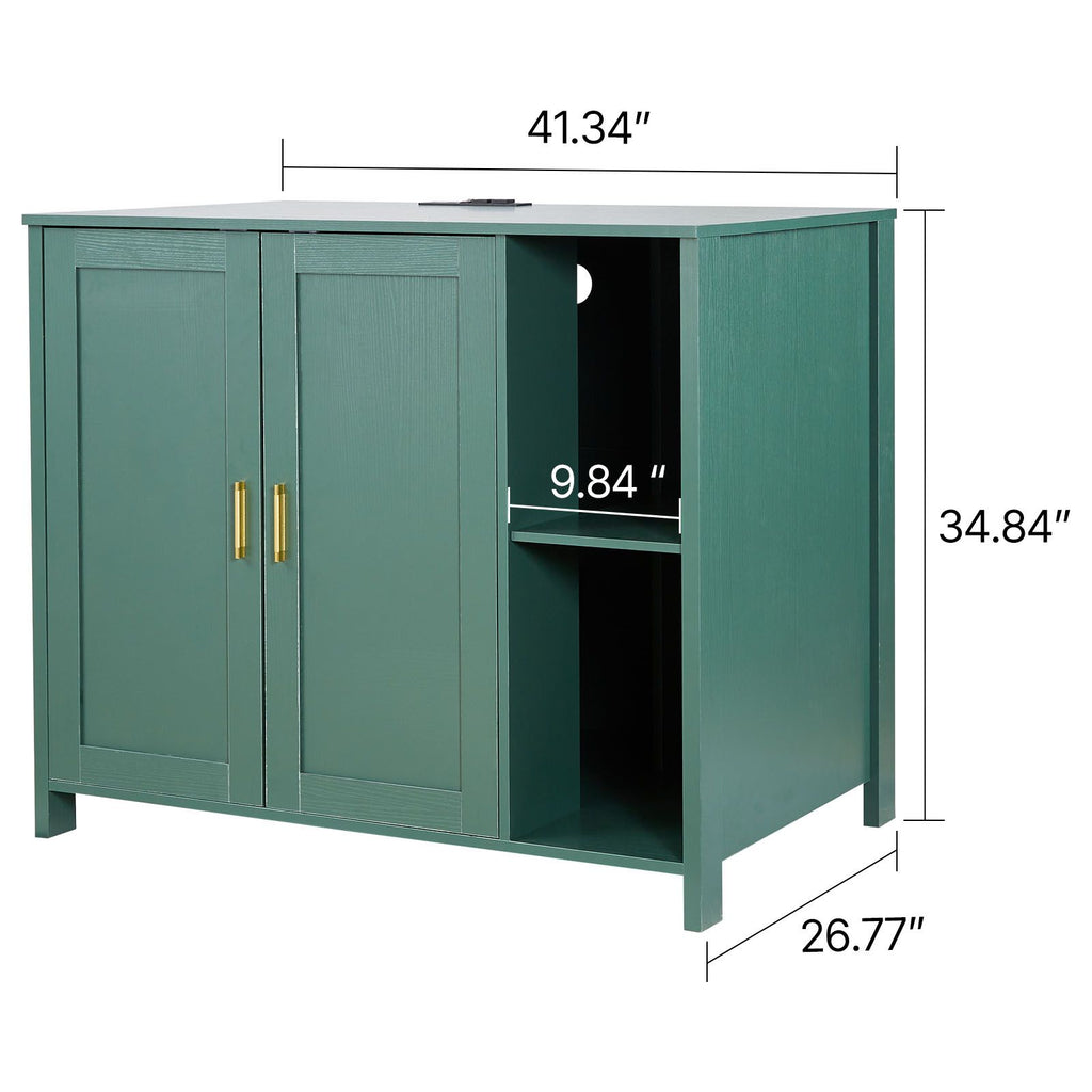 Enclosed Cat Litter Box Cabinet with Power Outlet and Storage