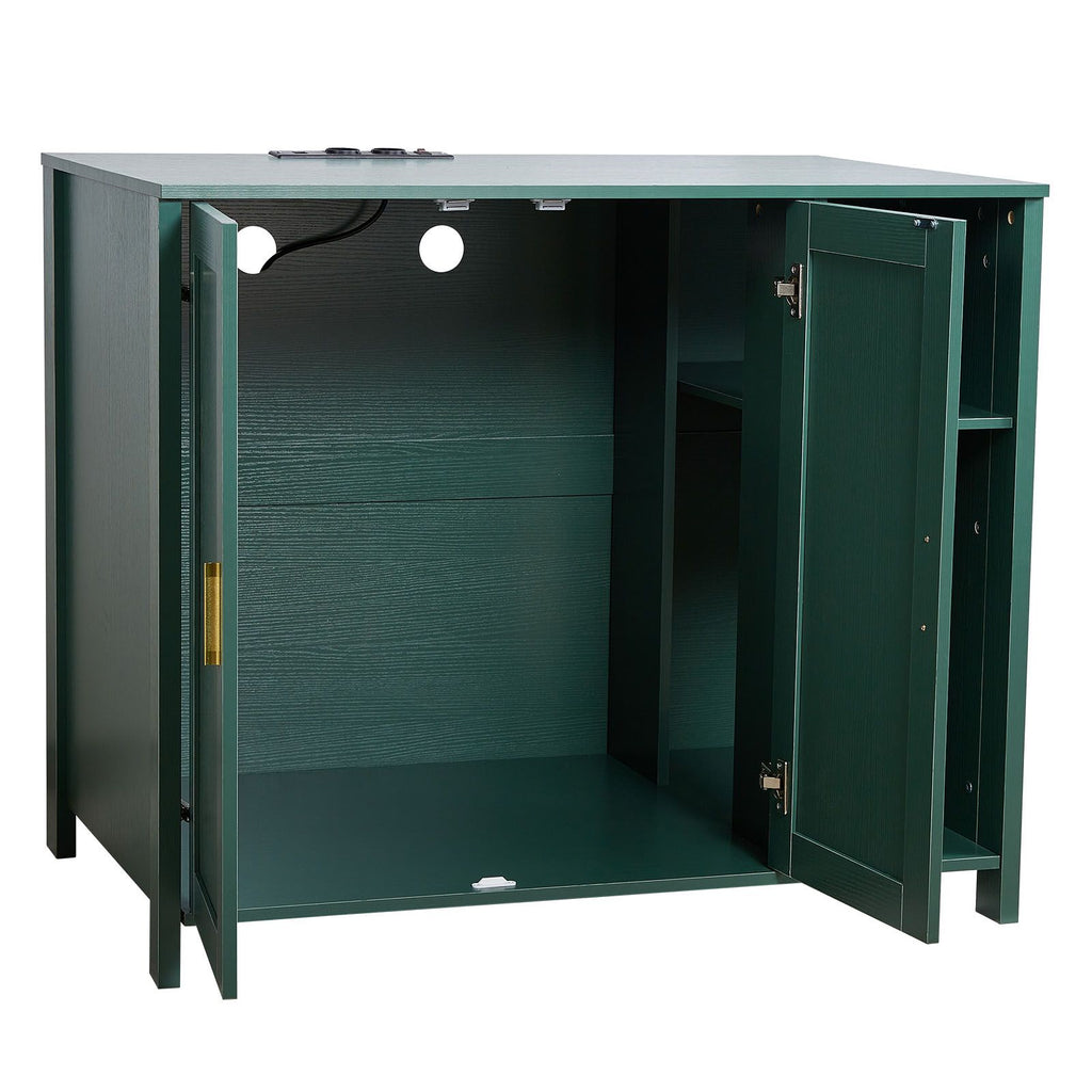 Enclosed Cat Litter Box Cabinet with Power Outlet and Storage