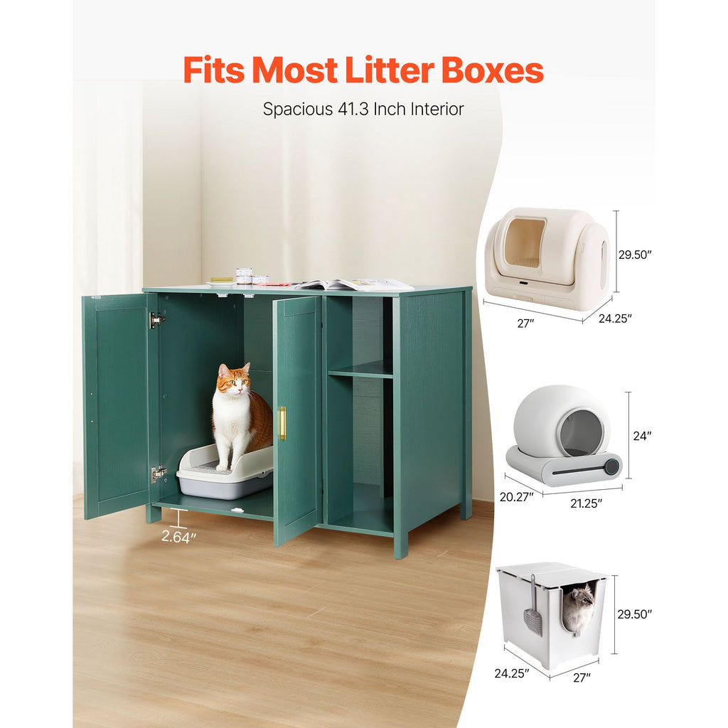 Enclosed Cat Litter Box Cabinet with Power Outlet and Storage