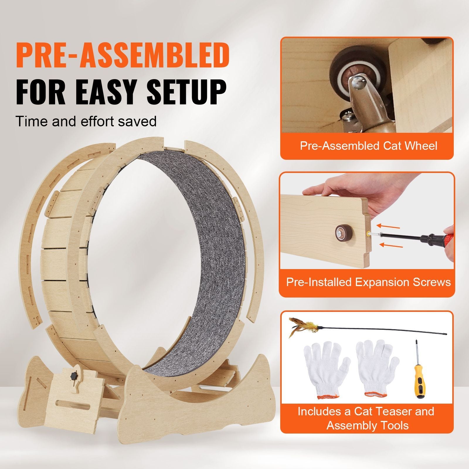 Cat Exercise Wheel, Large Cat Treadmill Wheel for Indoor Cats, 29.5 Cat Running Wheel with Deta