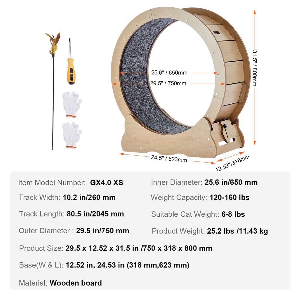 Cat Exercise Wheel, Large Cat Treadmill Wheel for Indoor Cats, 29.5 Cat Running Wheel with Deta