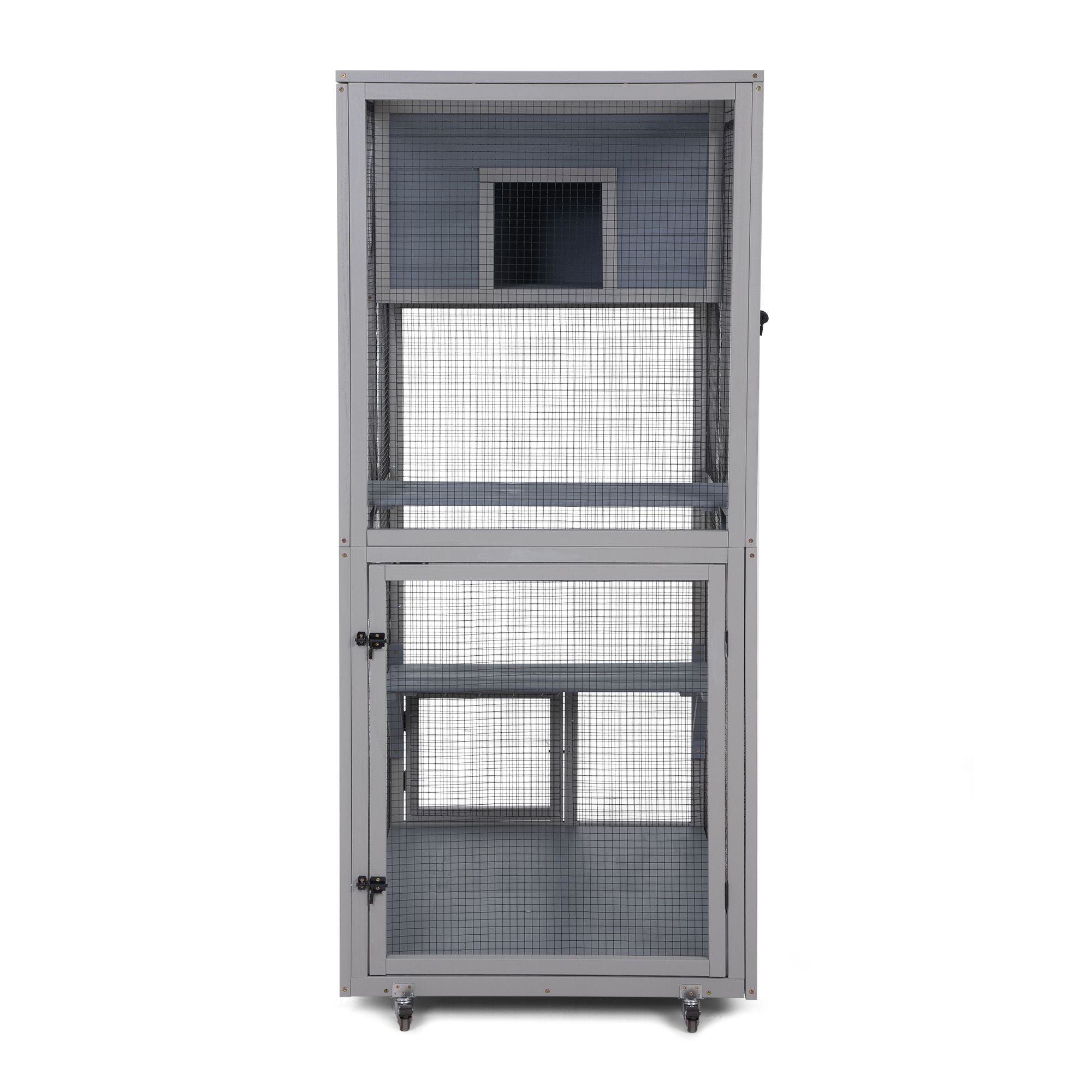 Cat House Catio Outdoor Enclosure with Platforms, 66'' cat condos on Wheels for Outdoor Patio, Dark Gray