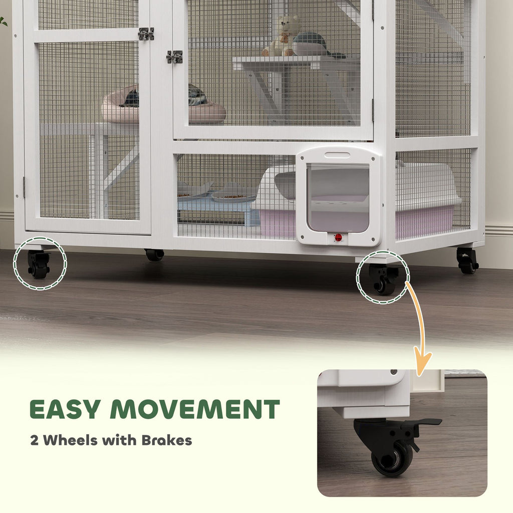 Indoor Cat Enclosure on Wheels with Multi-Level Fun and Hammock