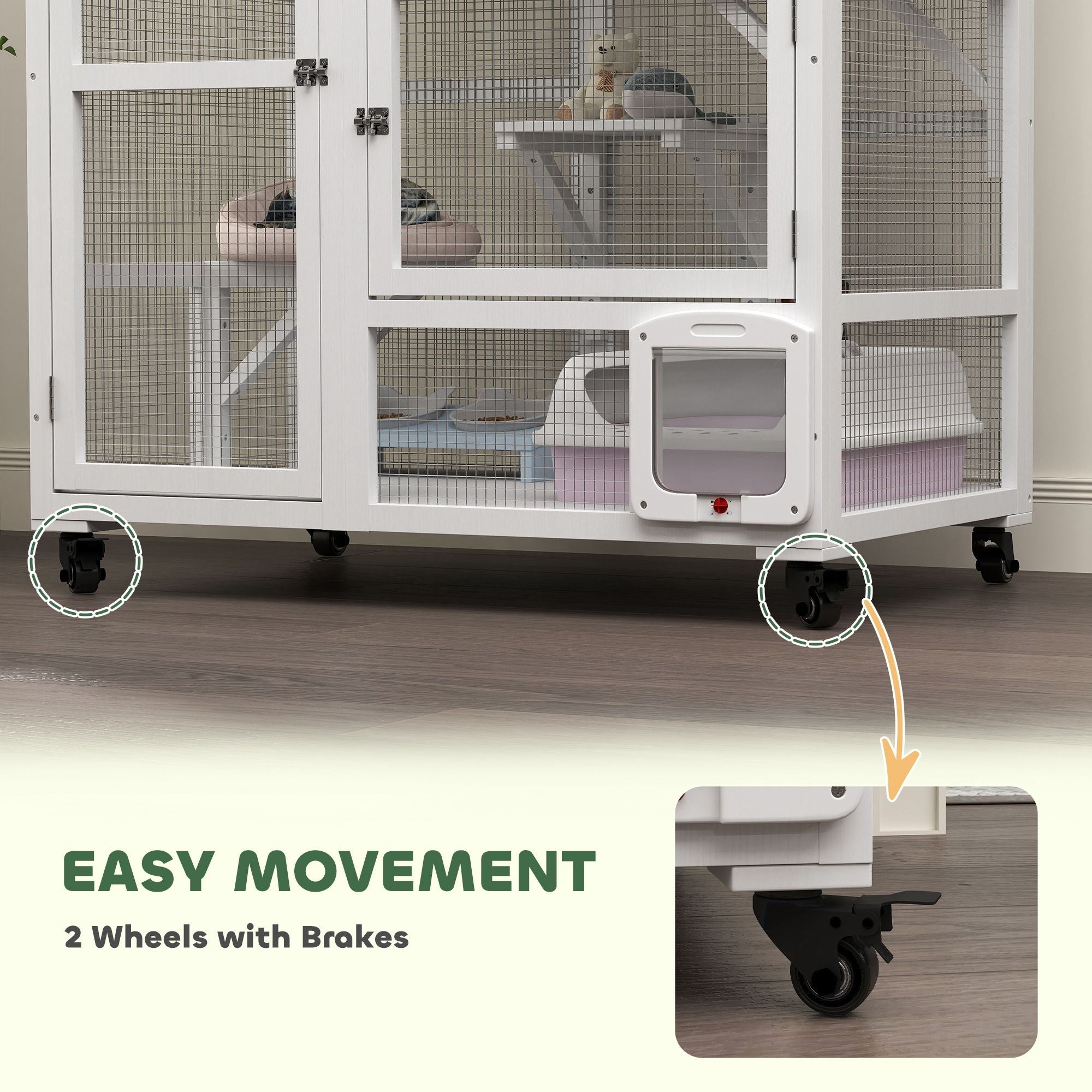 Indoor Cat Enclosure on Wheels with Multi-Level Fun and Hammock