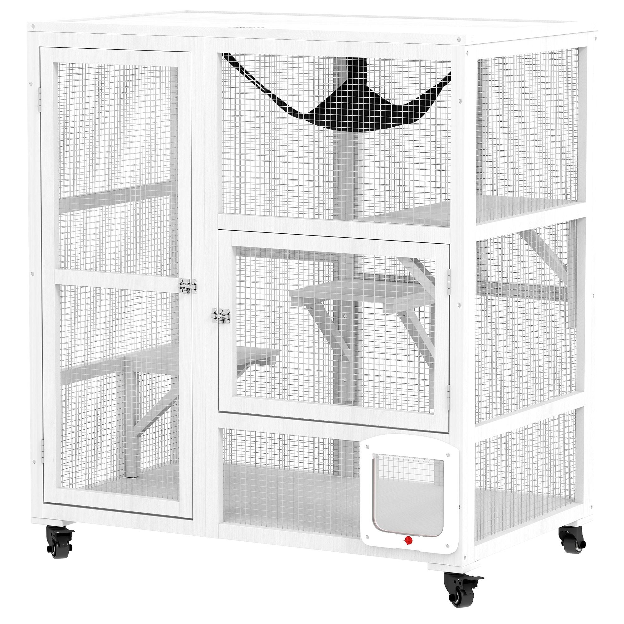Indoor Cat Enclosure on Wheels with Multi-Level Fun and Hammock