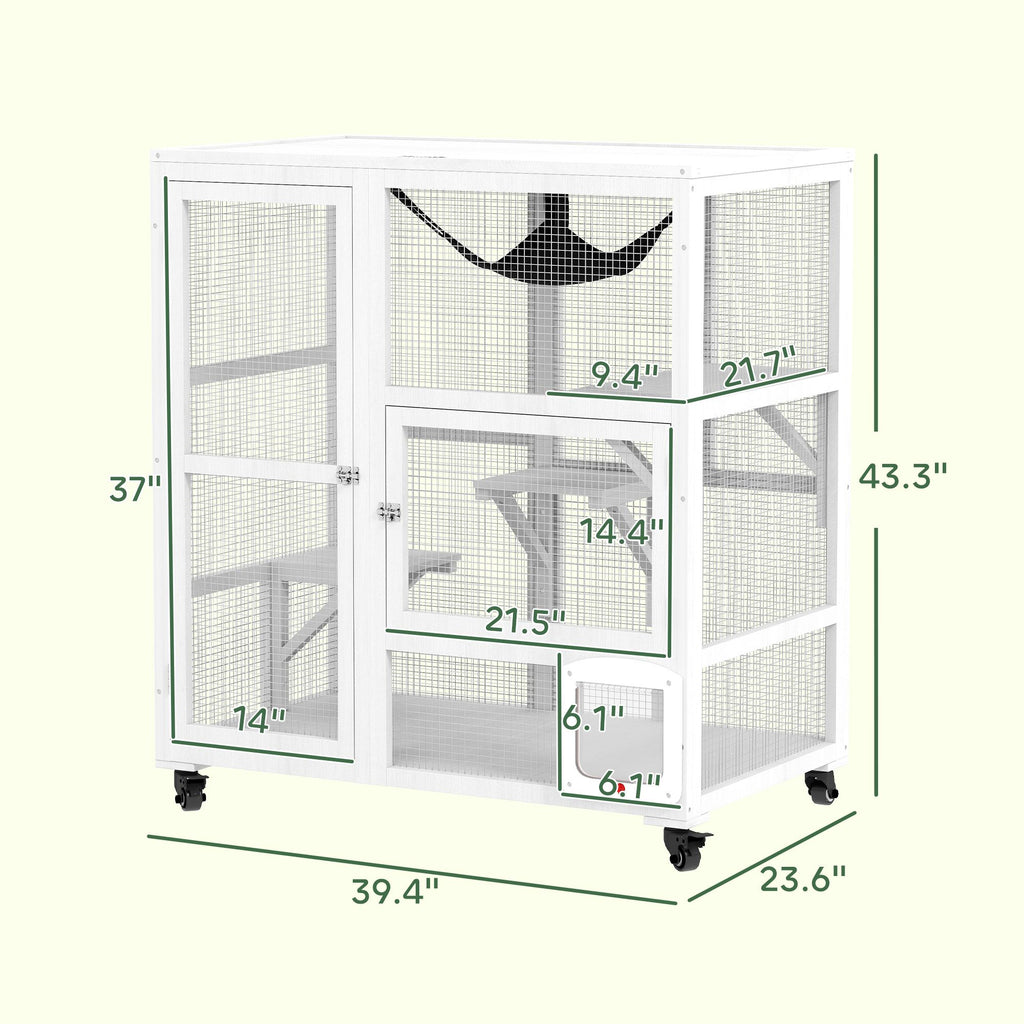 Indoor Cat Enclosure on Wheels with Multi-Level Fun and Hammock