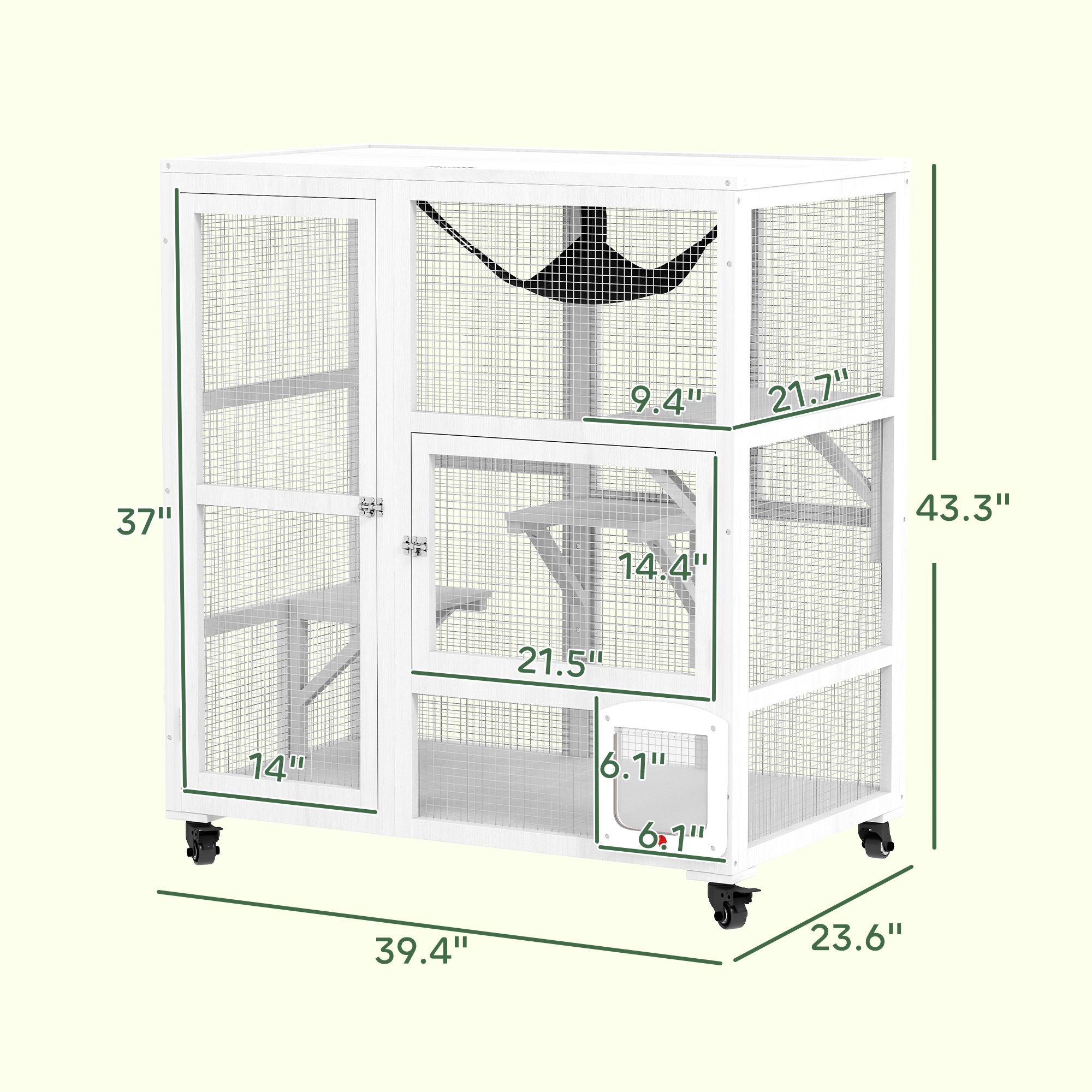 Indoor Cat Enclosure on Wheels with Multi-Level Fun and Hammock